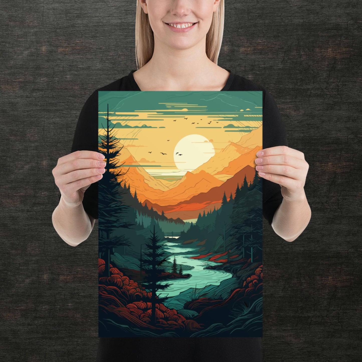 Forest River Sunset Paper Poster