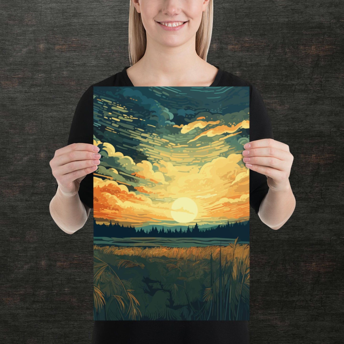 Crop Field Sunset Paper Poster