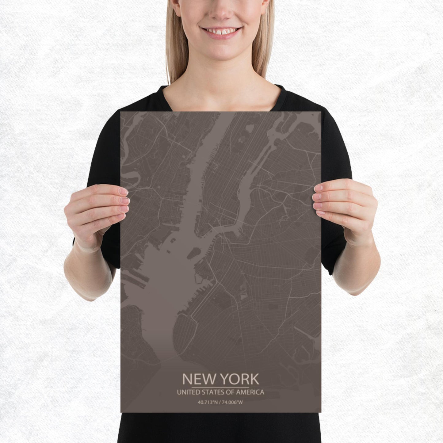New York Brown and Grey Paper Map