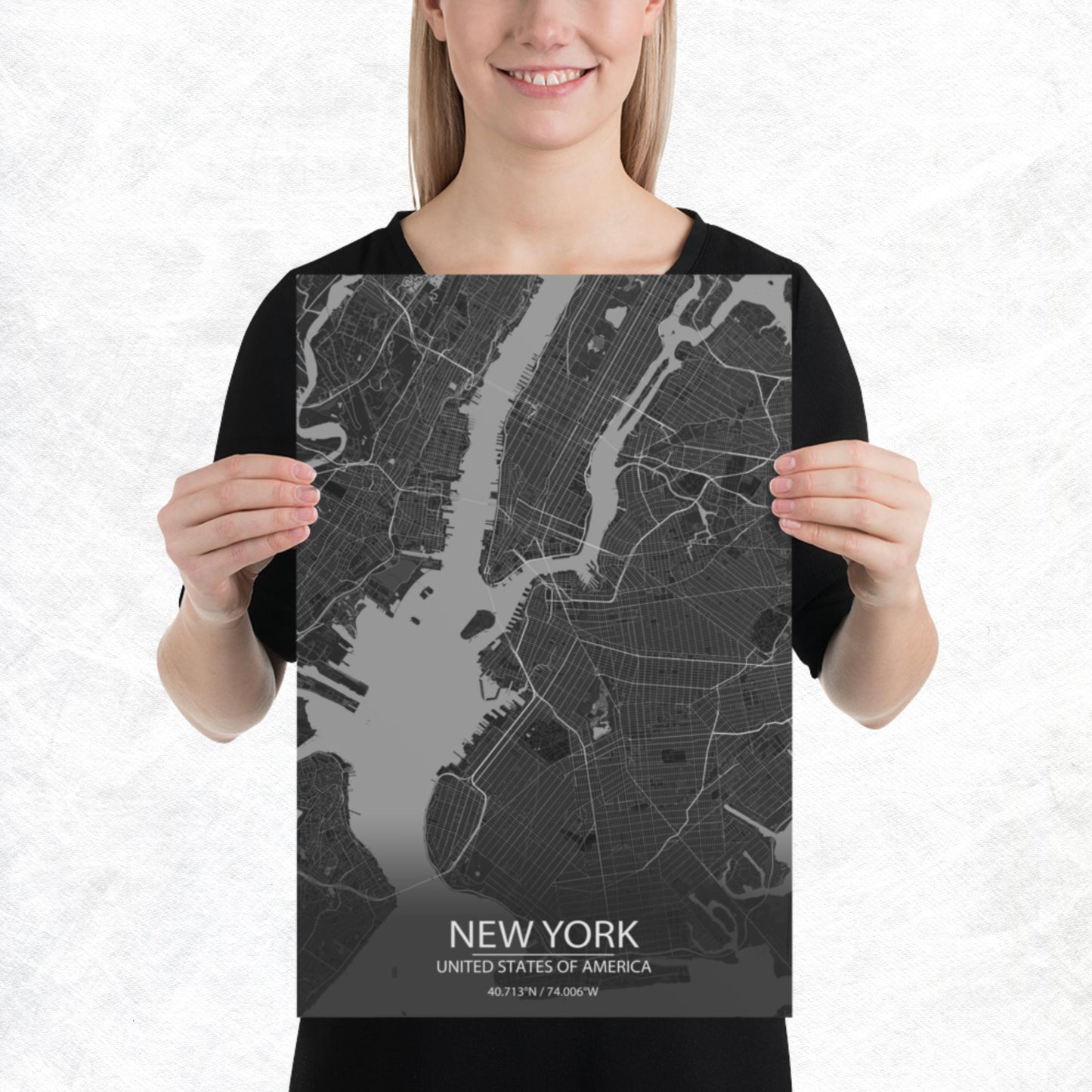 New York Dark Grey Paper Map