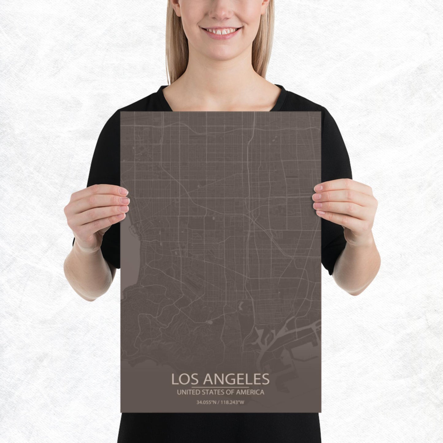 Los Angeles Brown and Grey Paper Map