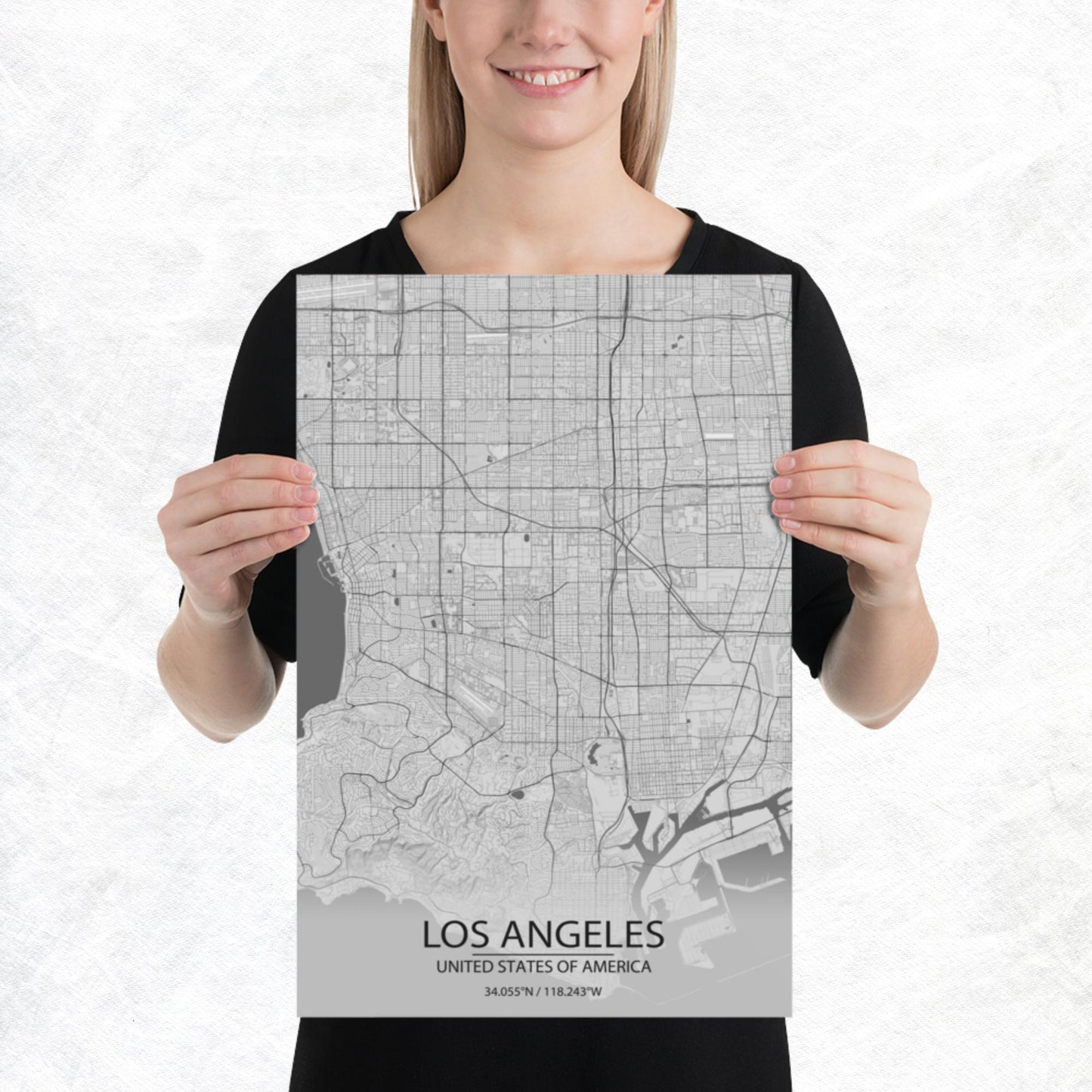 Los Angeles Light Grey Paper Map