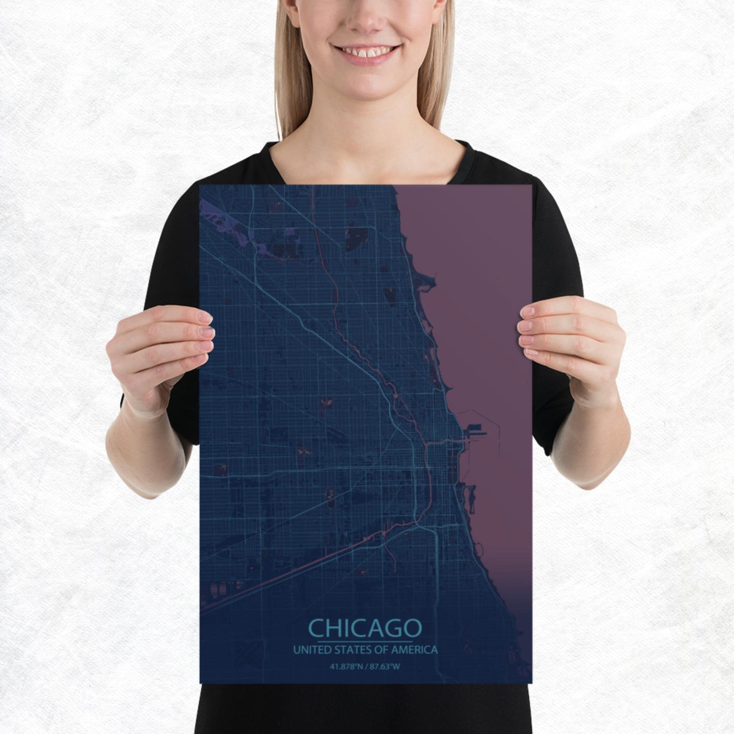Chicago Blue and Purple Paper Map