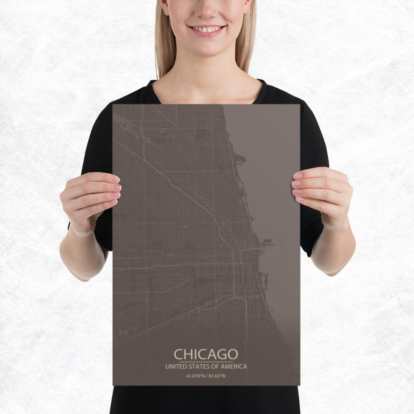 Chicago Brown and Grey Paper Map