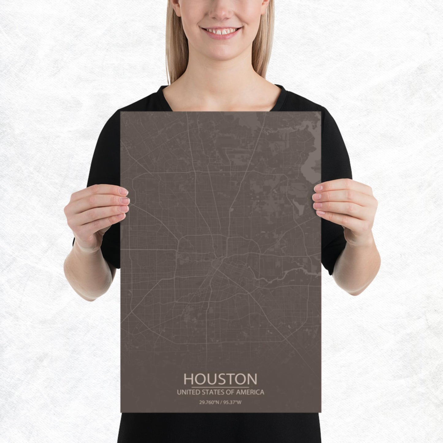 Houston Brown and Grey Paper Map