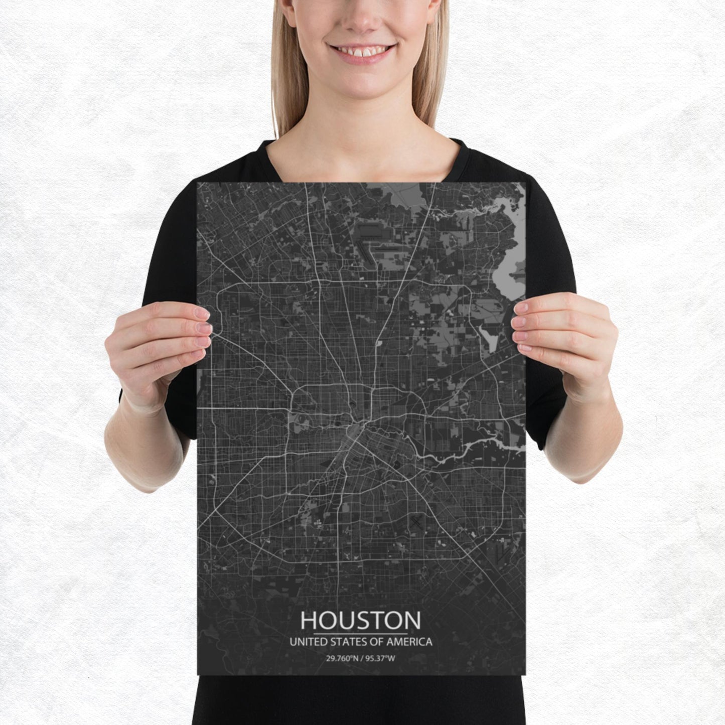 Houston Dark Grey Paper Map