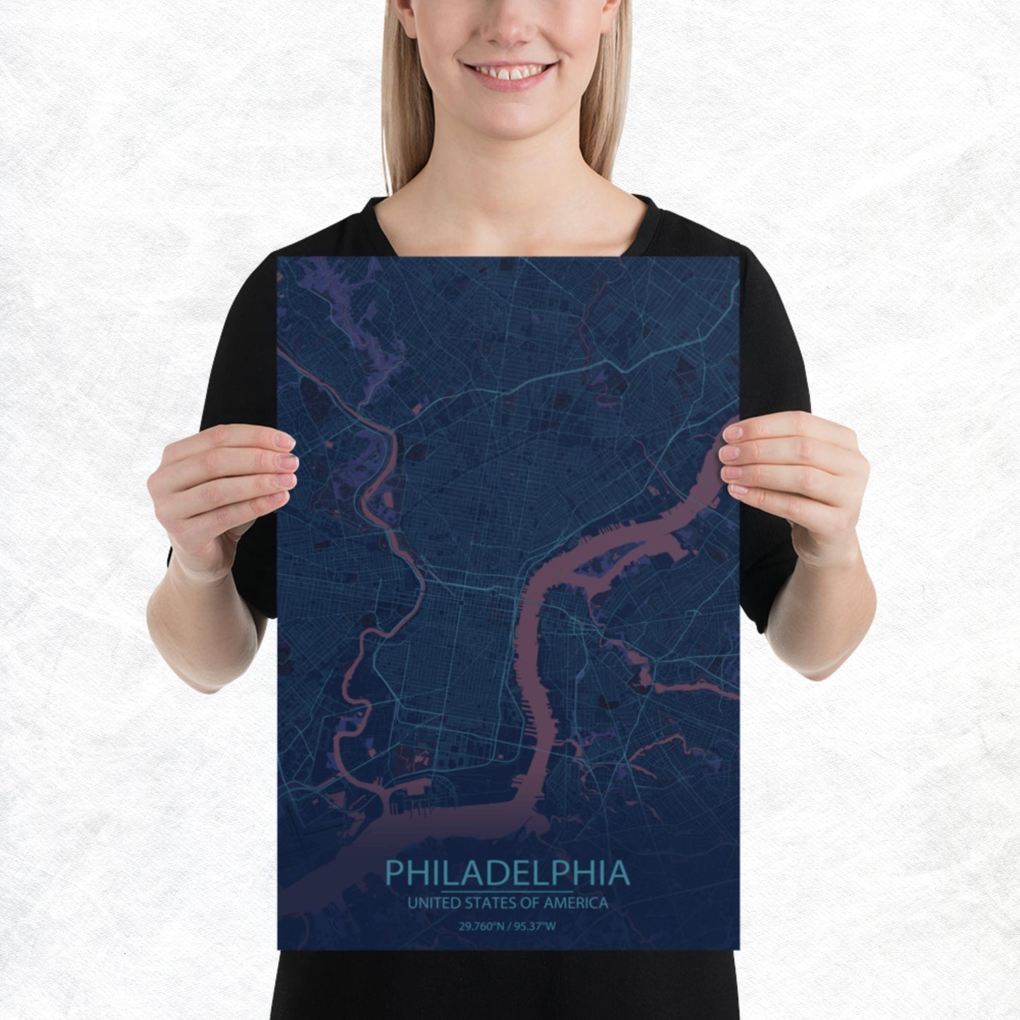 Philadelphia Blue and Purple Paper Map
