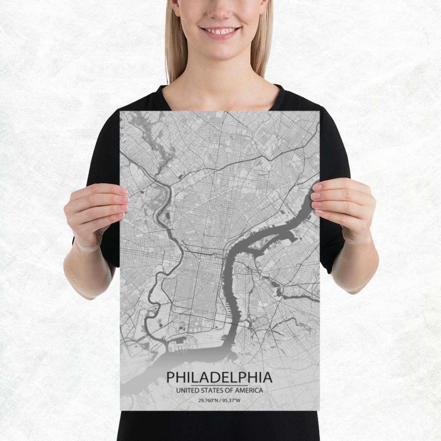 Philadelphia Light Grey Paper Map