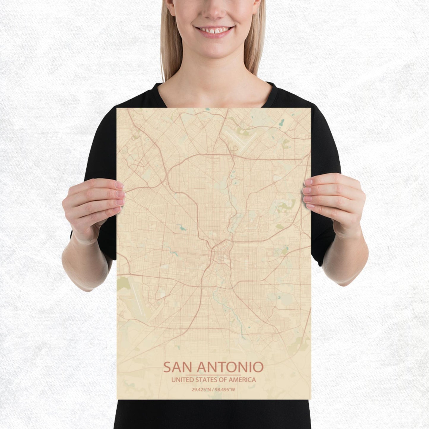 San Antonio Vintage Style Paper Map