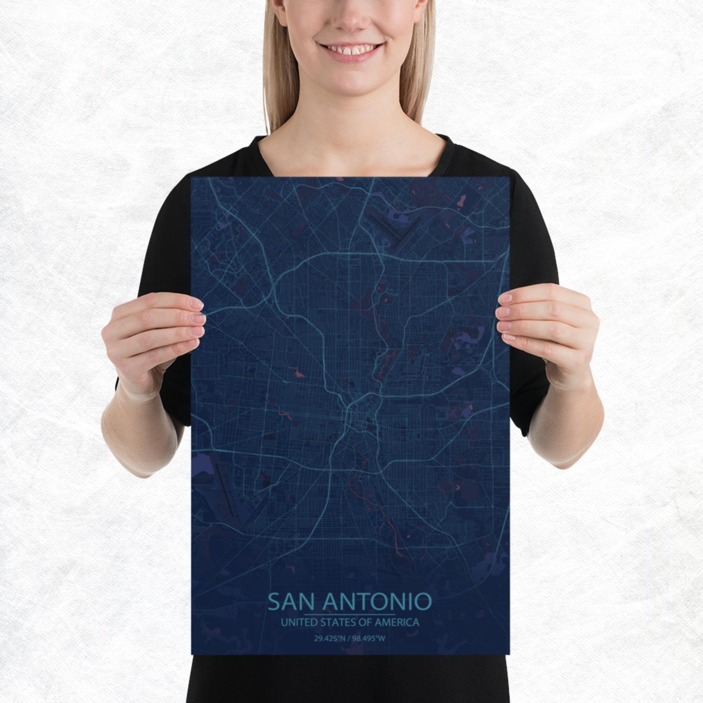 San Antonio Blue and Purple Paper Map