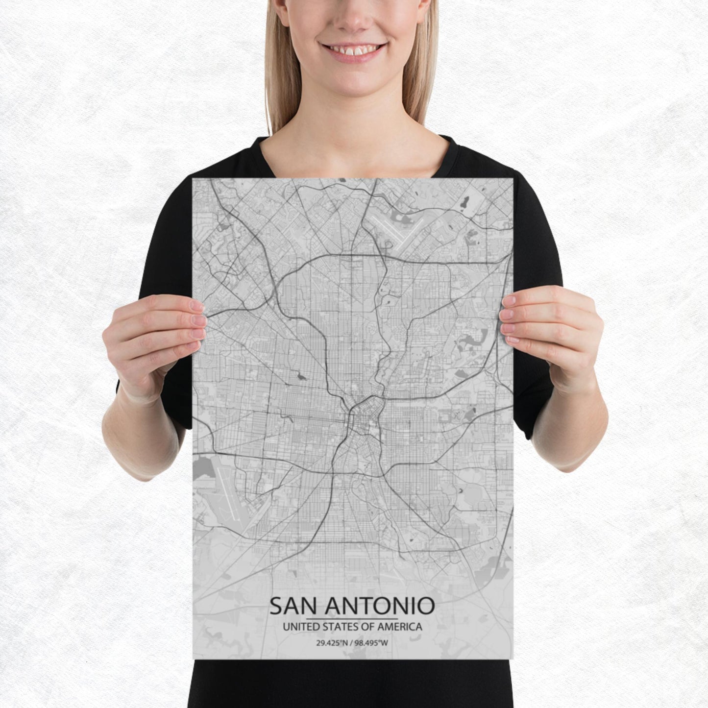 San Antonio Light Grey Paper Map