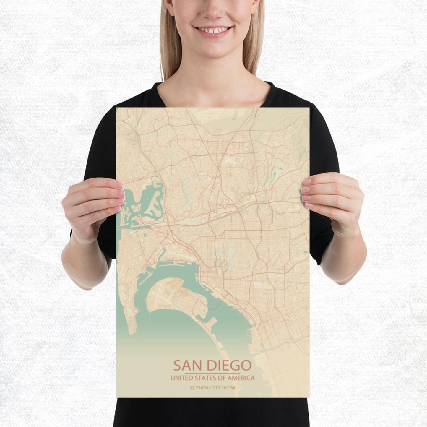 San Diego Vintage Style Paper Map