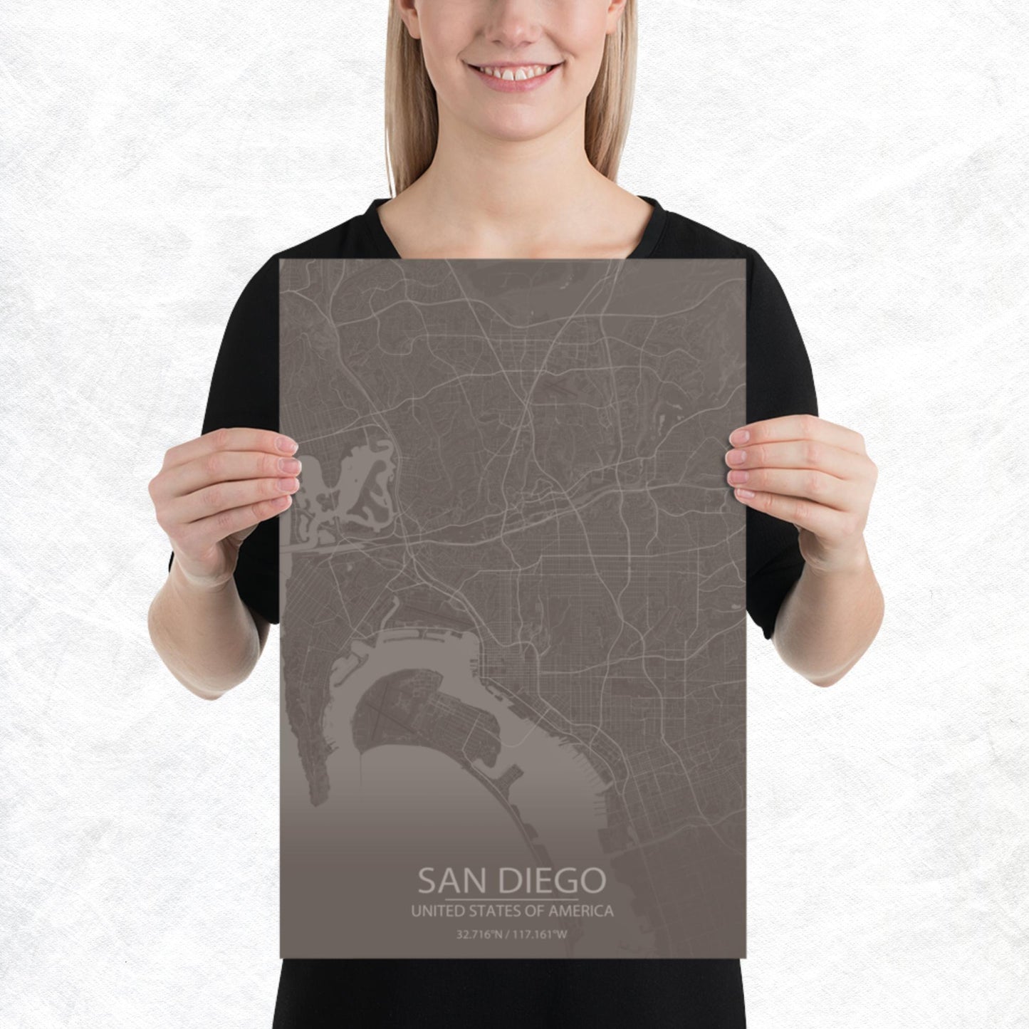 San Diego Brown and Grey Paper Map