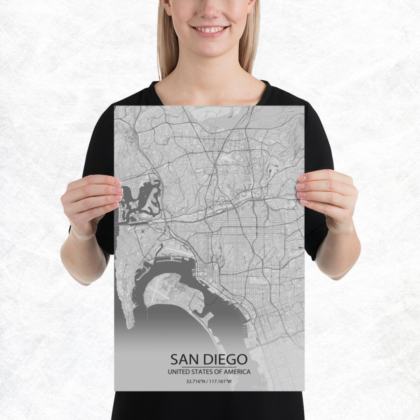 San Diego Light Grey Paper Map