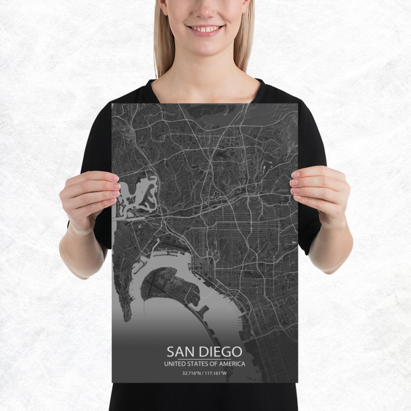 San Diego Dark Grey Paper Map