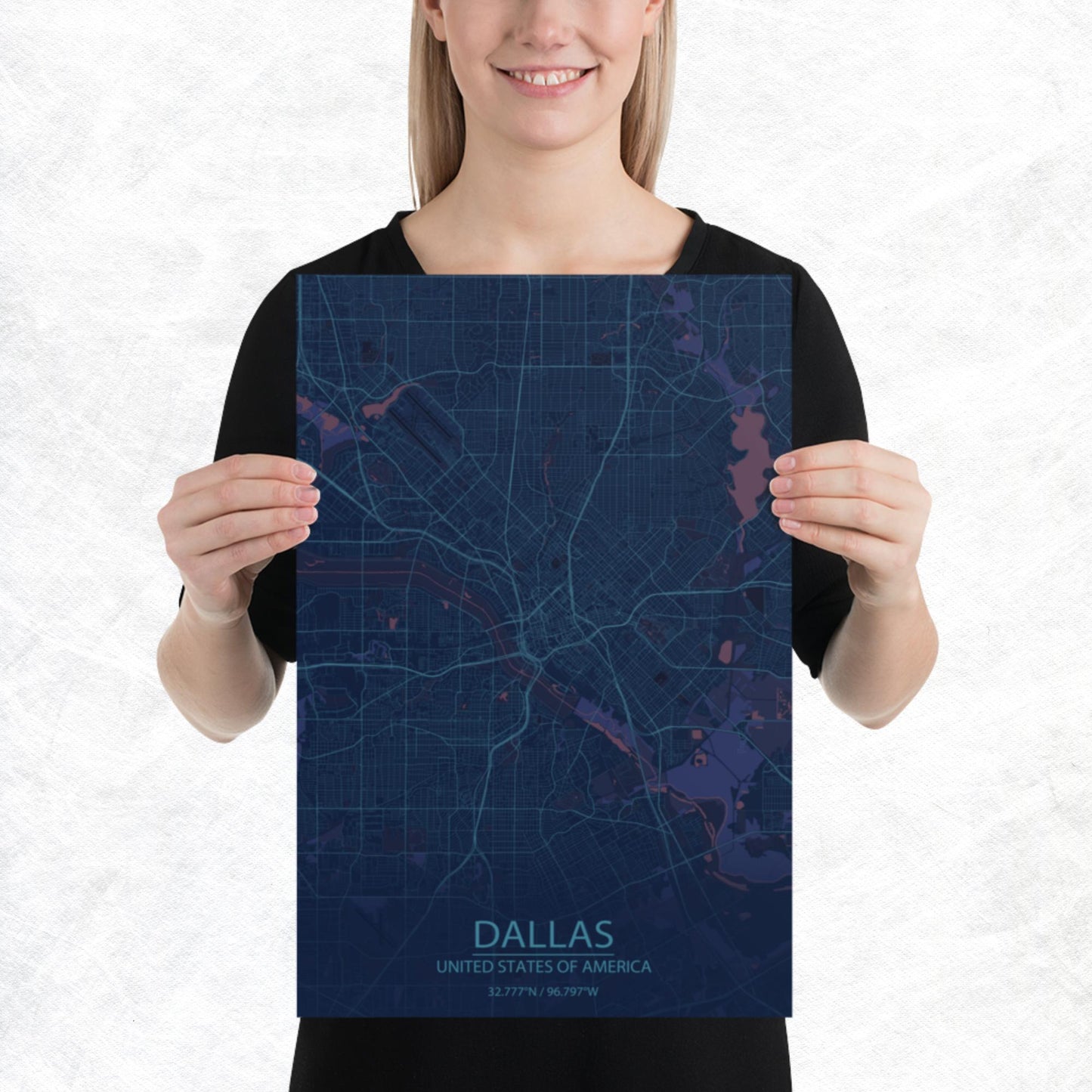 Dallas Blue and Purple Paper Map
