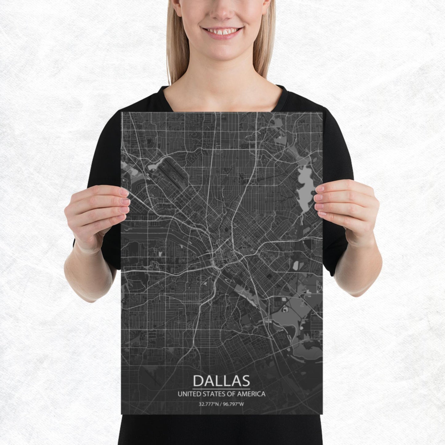 Dallas Dark Grey Paper Map