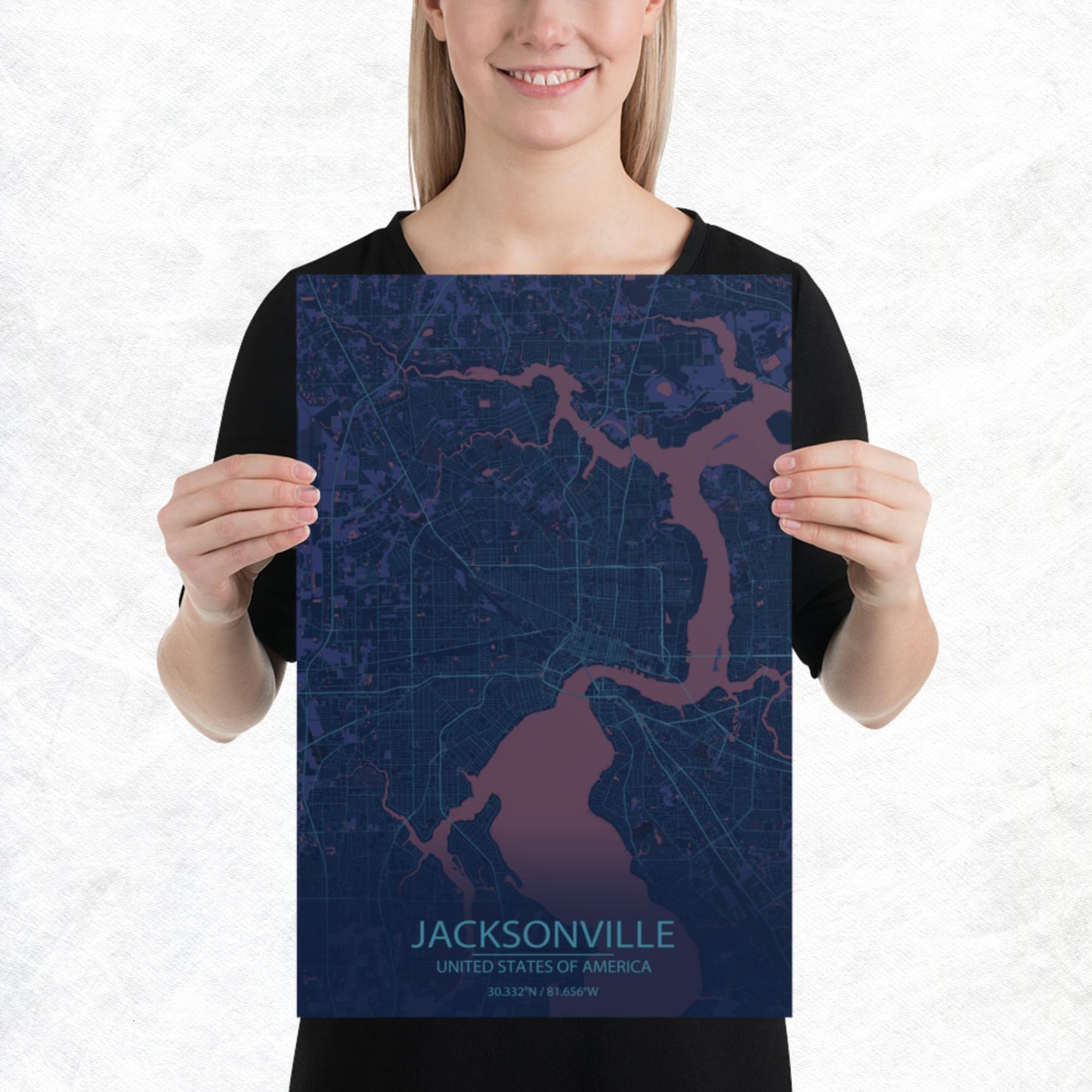 Jacksonville Blue and Purple Paper Map
