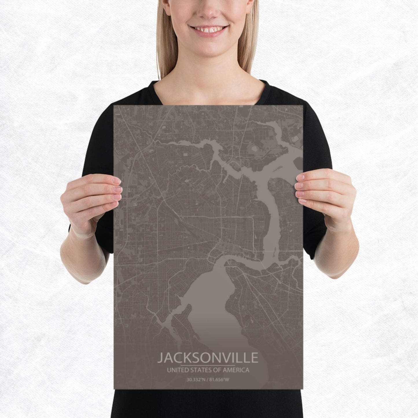 Jacksonville Brown and Grey Paper Map
