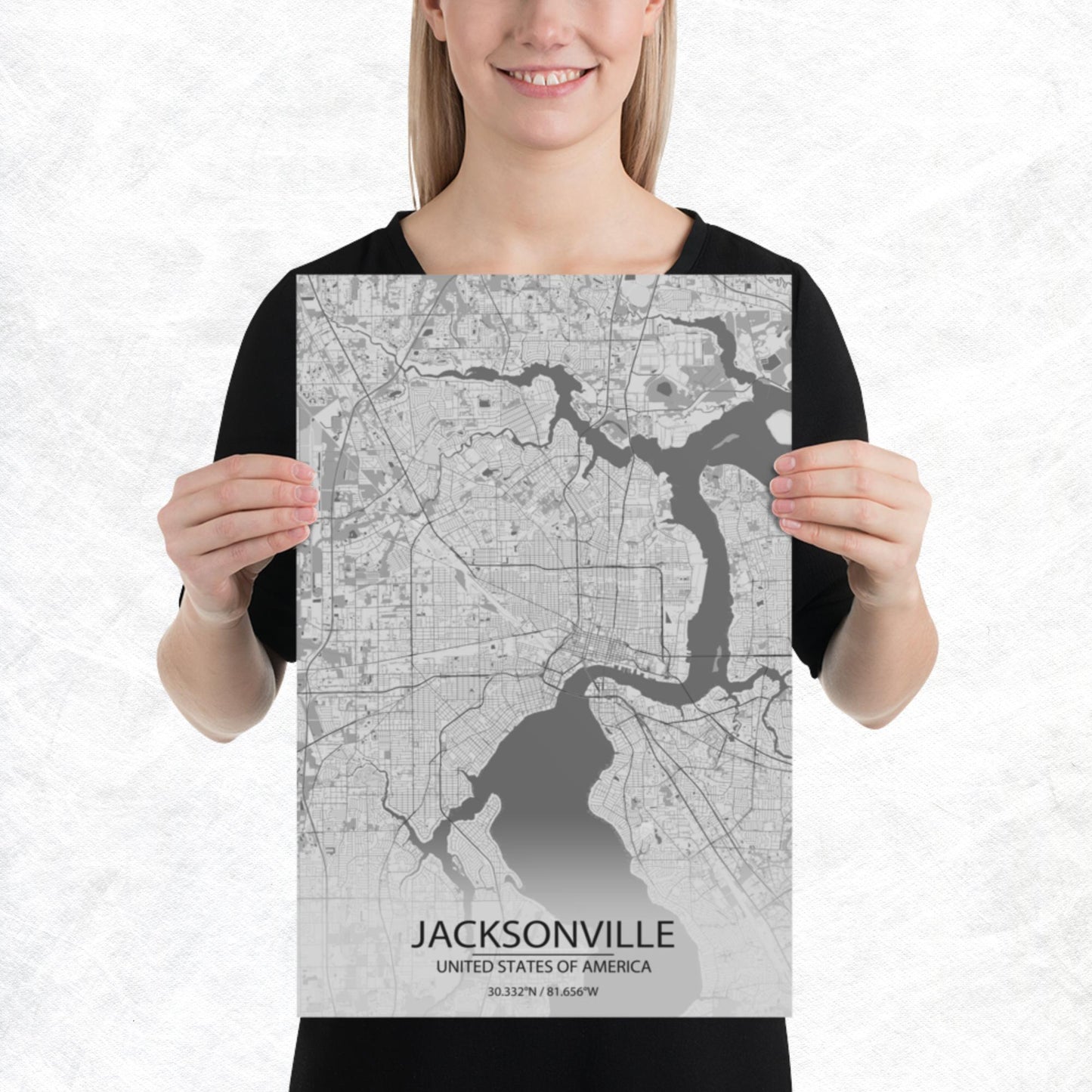 Jacksonville Light Grey Paper Map