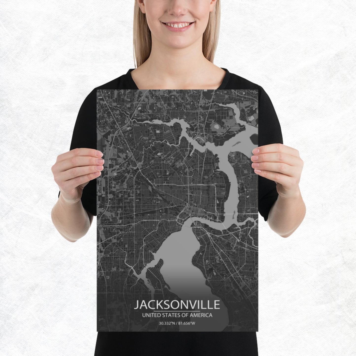 Jacksonville Dark Grey Paper Map