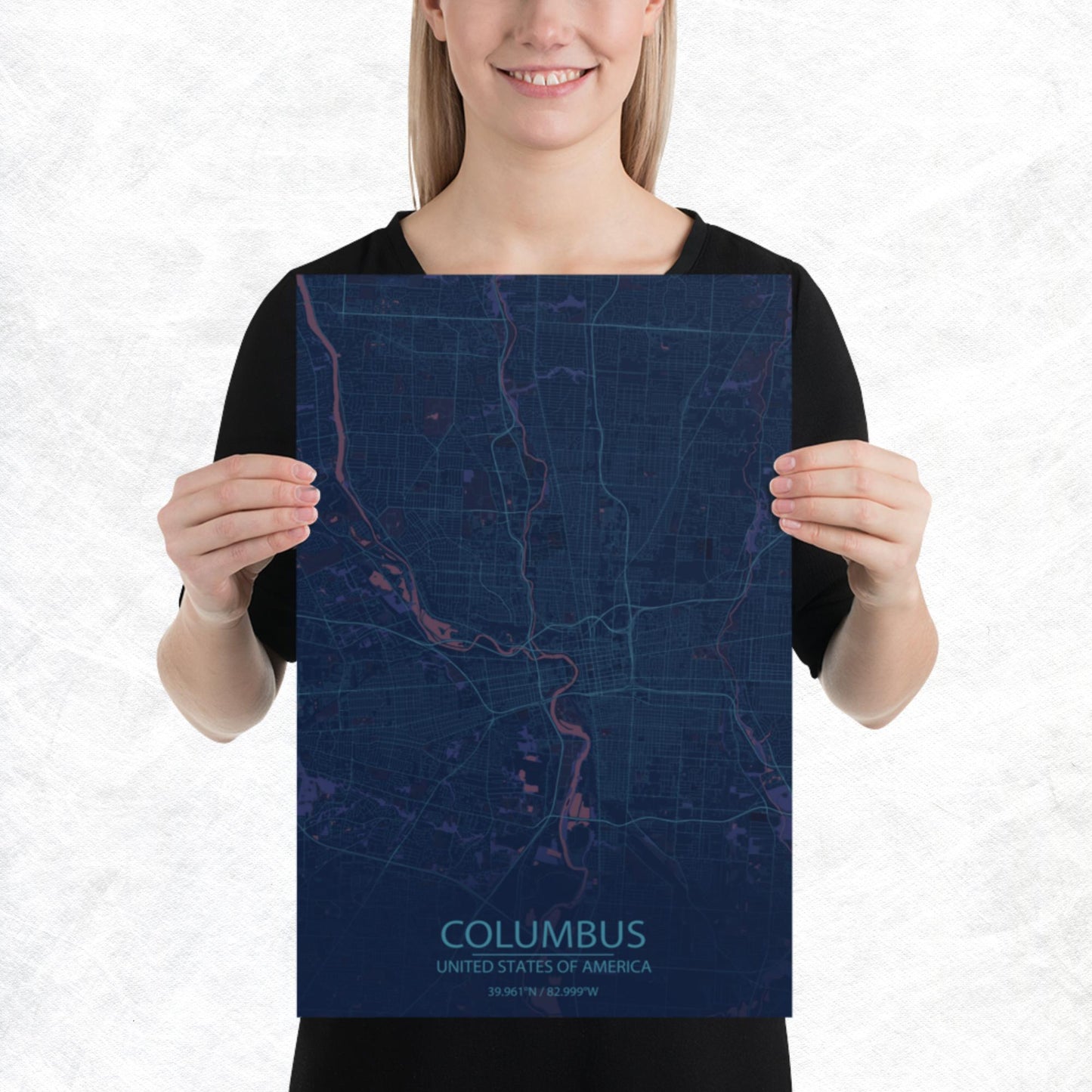 Columbus Blue and Purple Paper Map