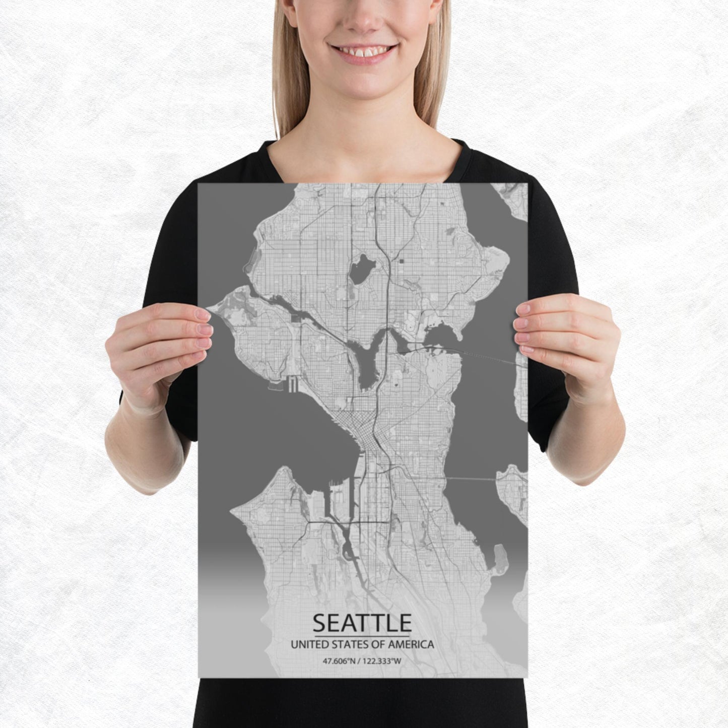 Seattle Light Grey Paper Map