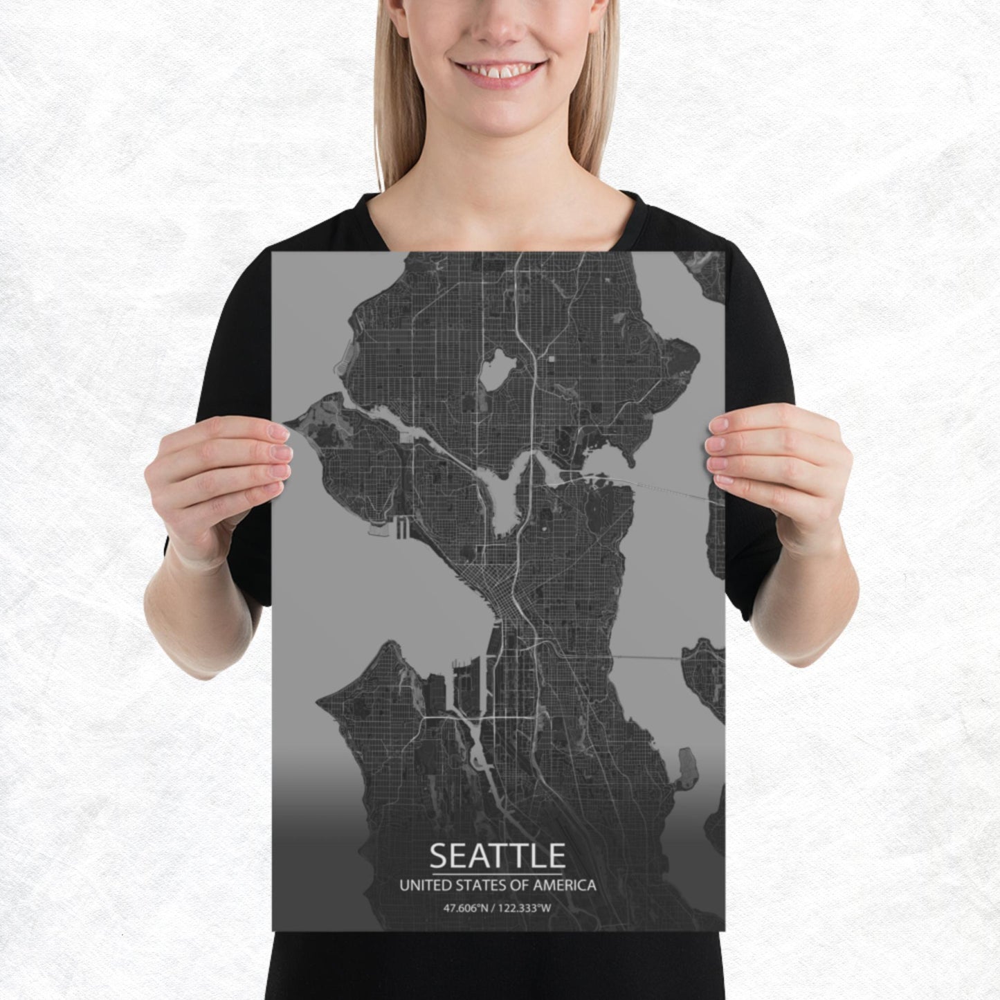 Seattle Dark Grey Paper Map