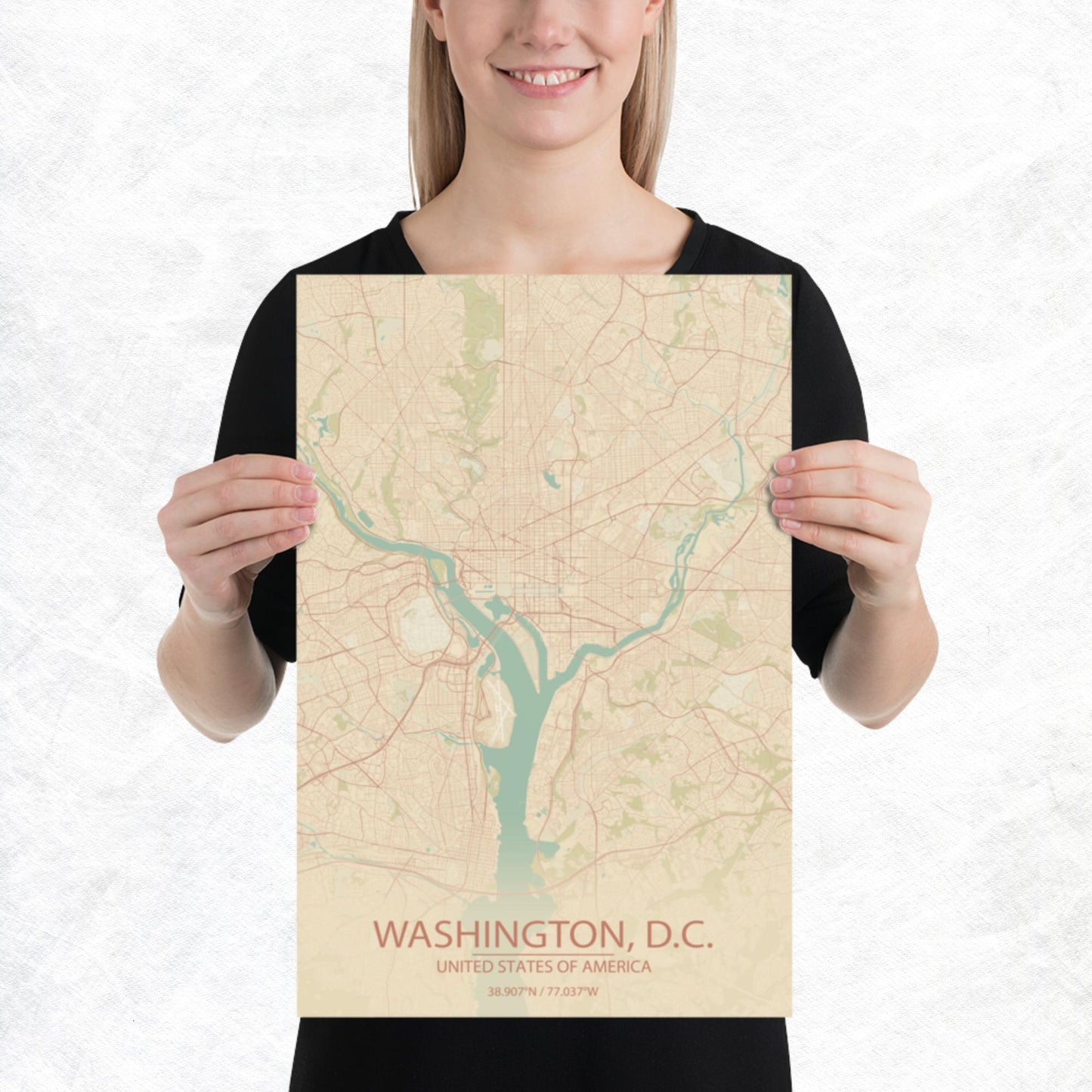 Washington, D.C. Vintage Style Paper Map