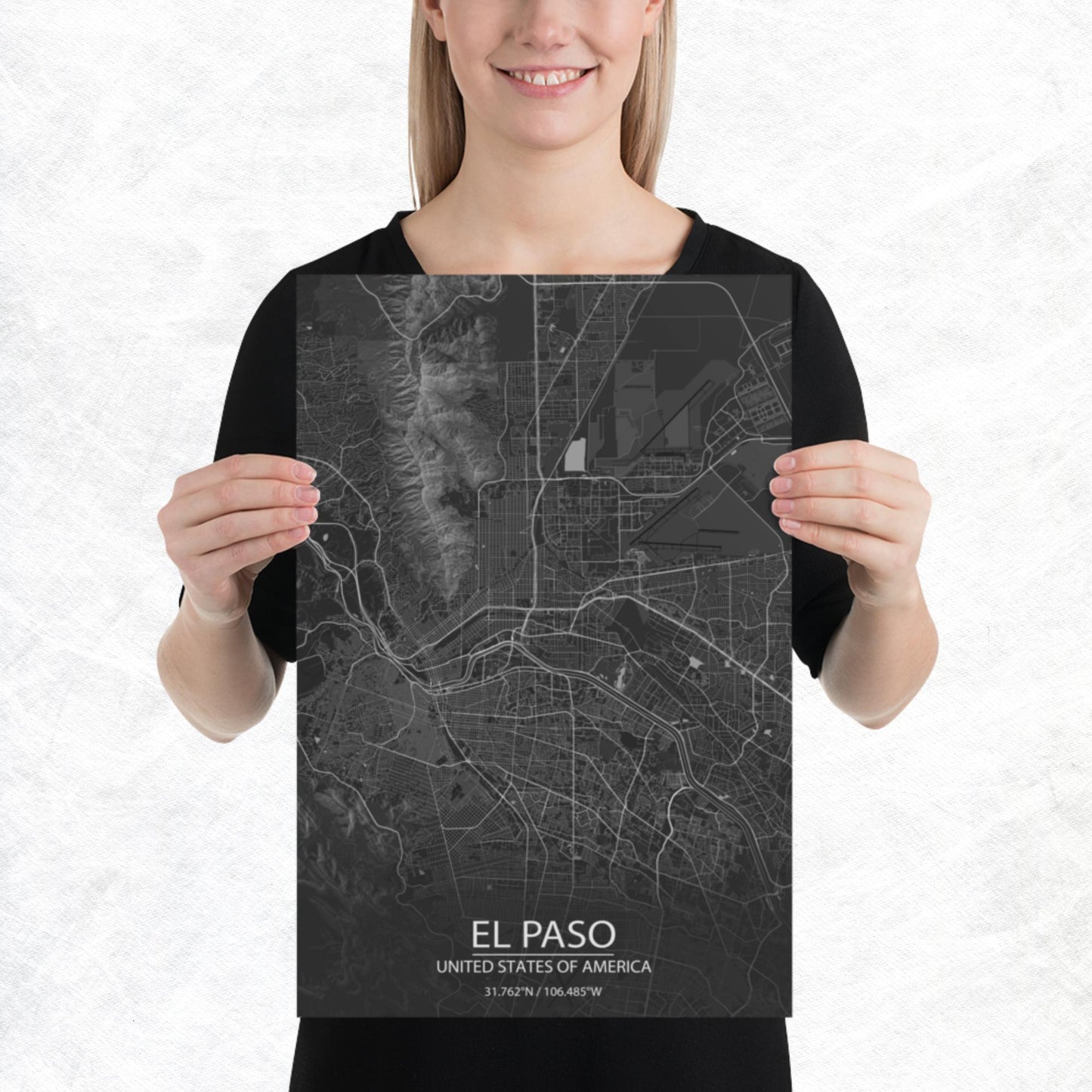 El Paso Dark Grey Paper Map