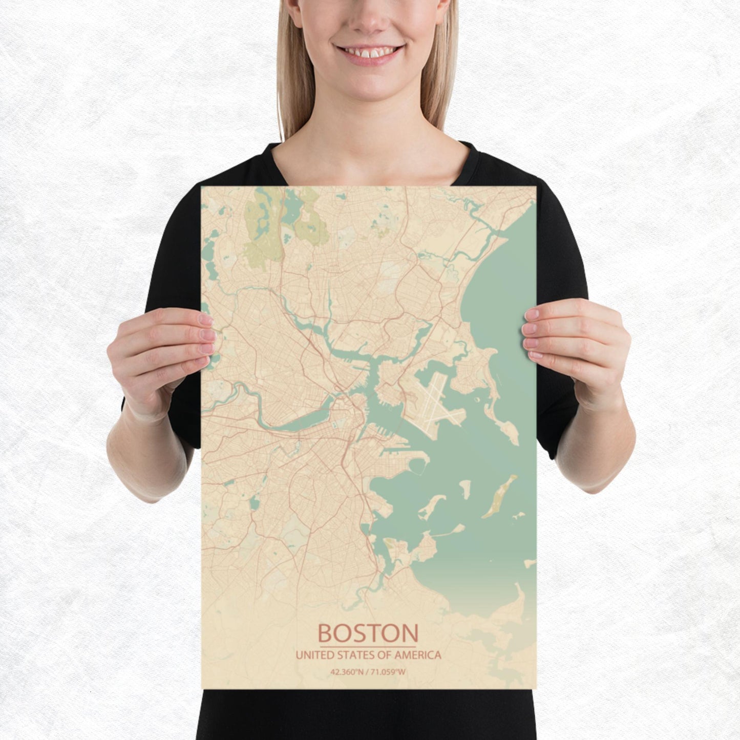 Boston Vintage Style Paper Map