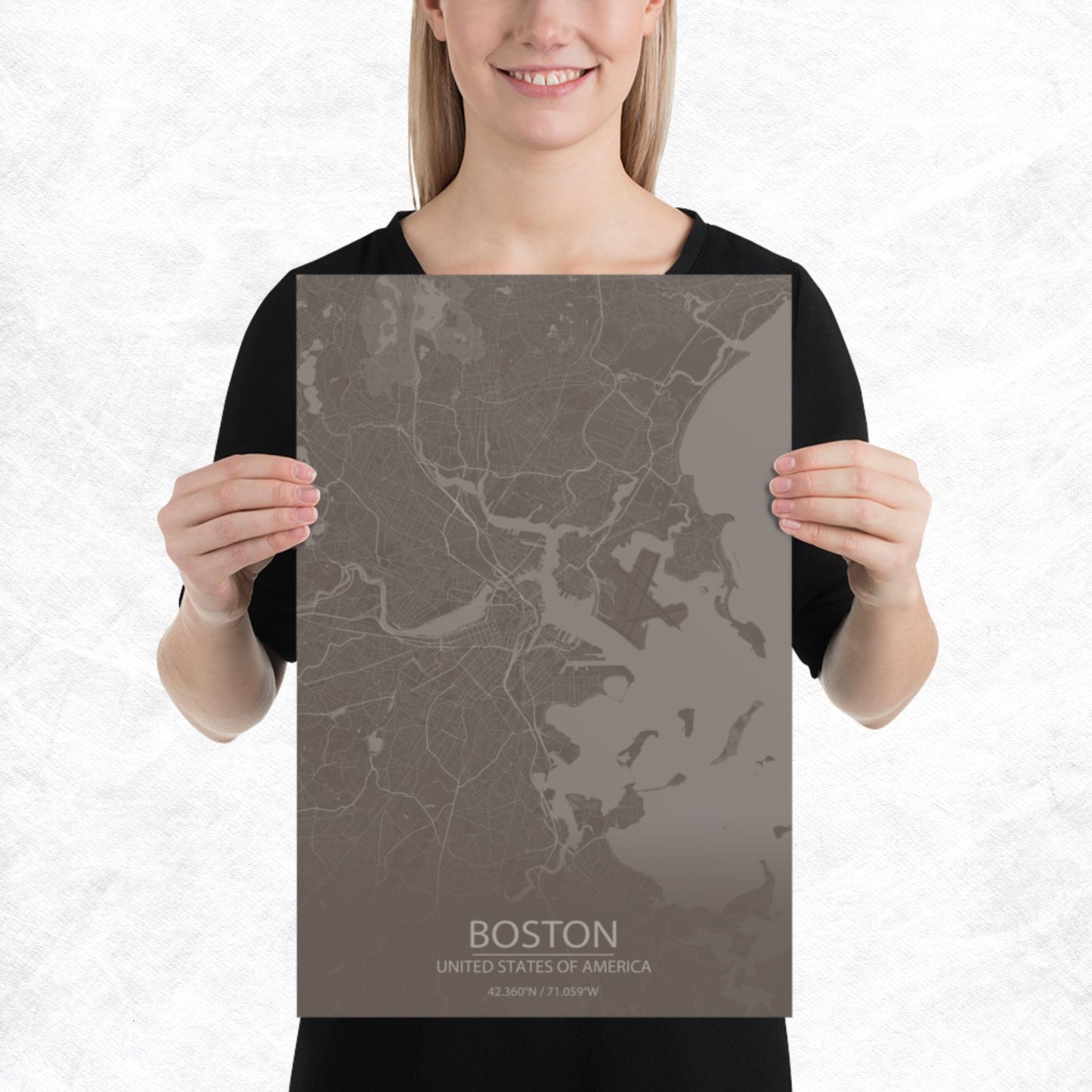 Boston Brown and Grey Paper Map