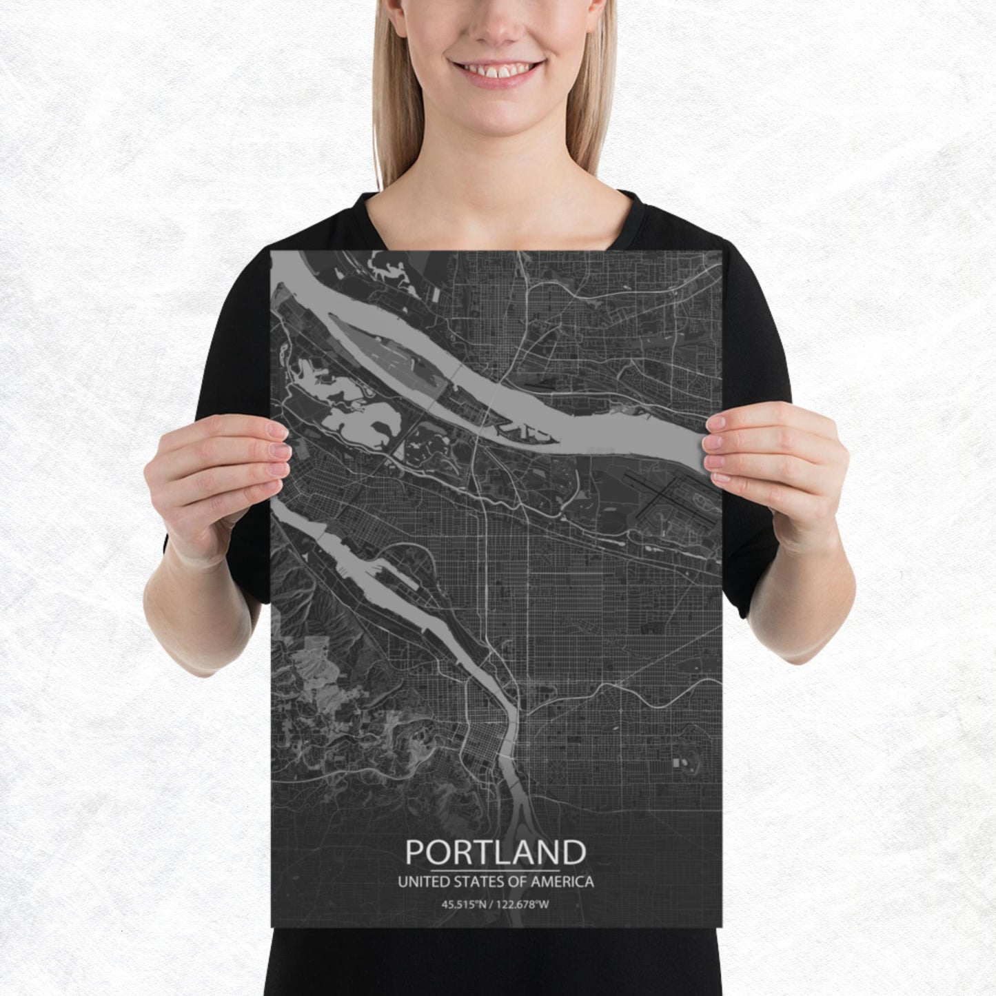 Portland Dark Grey Paper Map