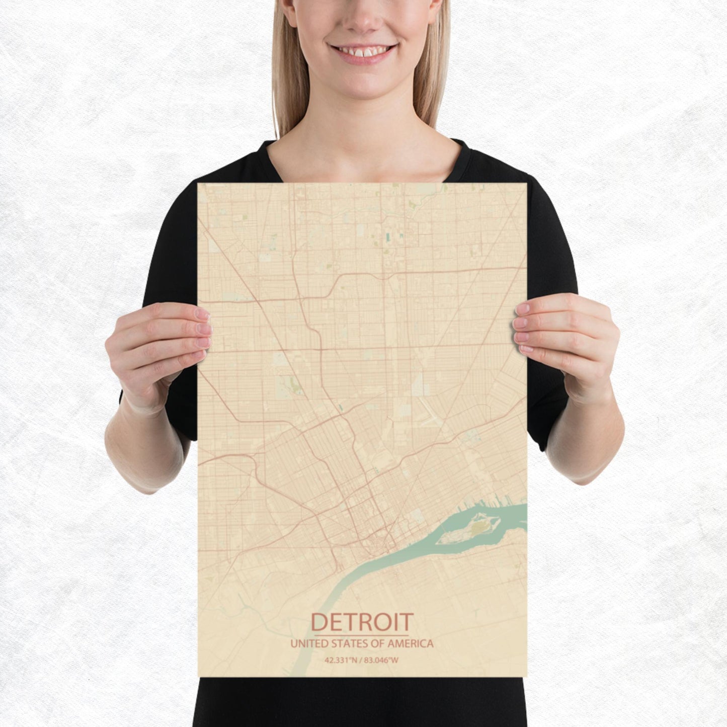 Detroit Vintage Style Paper Map