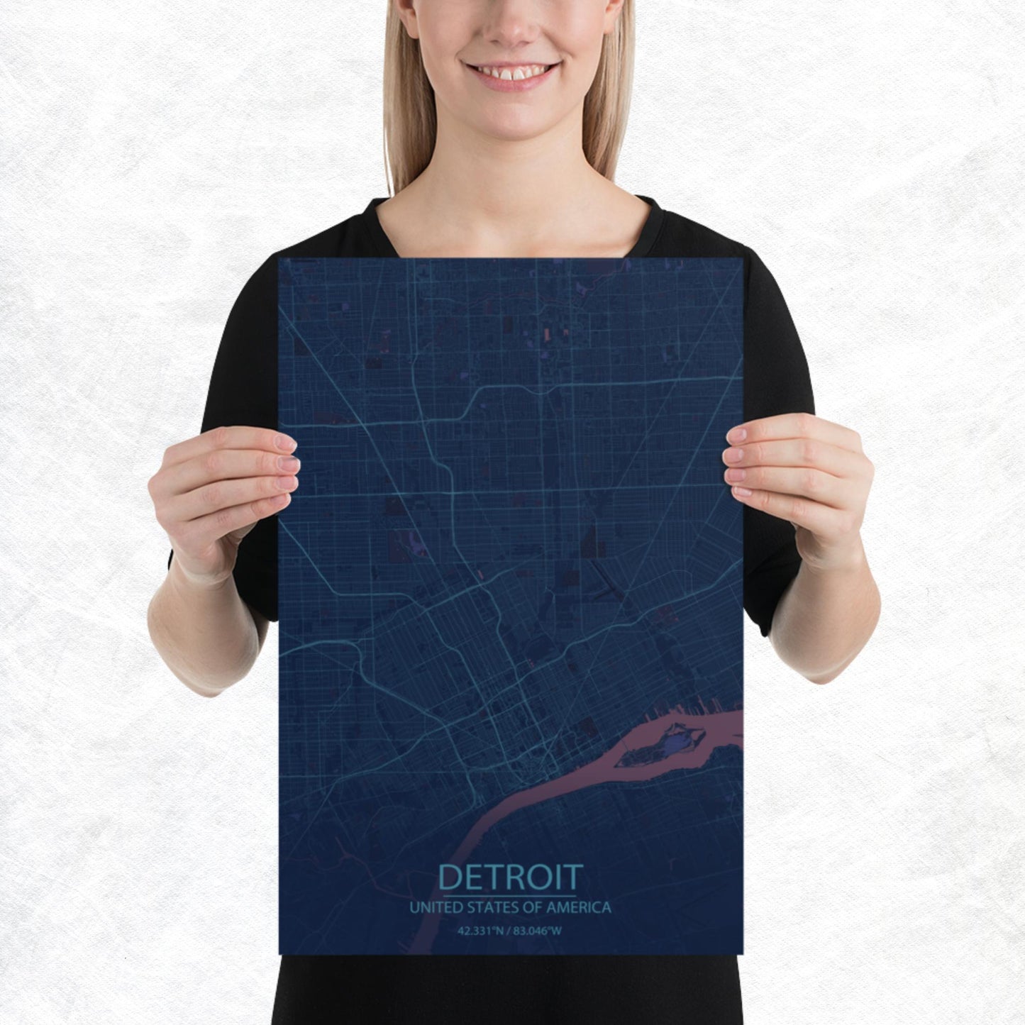 Detroit Blue and Purple Paper Map