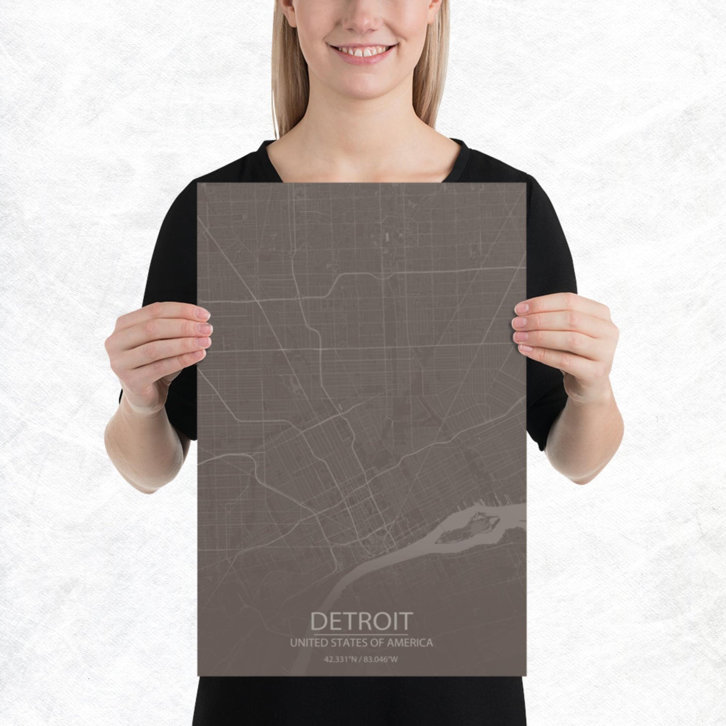 Detroit Brown and Grey Paper Map