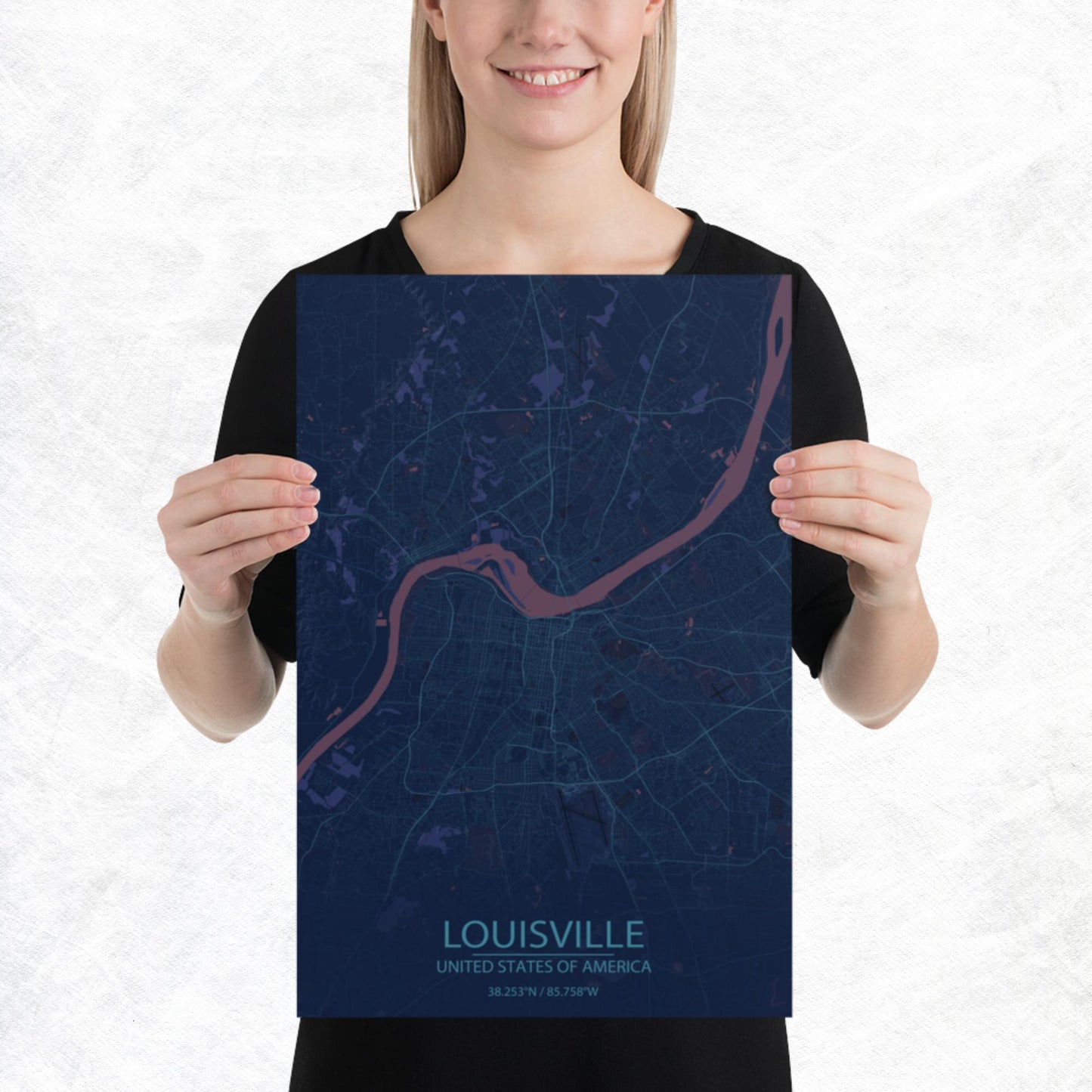 Louisville Blue and Purple Paper Map
