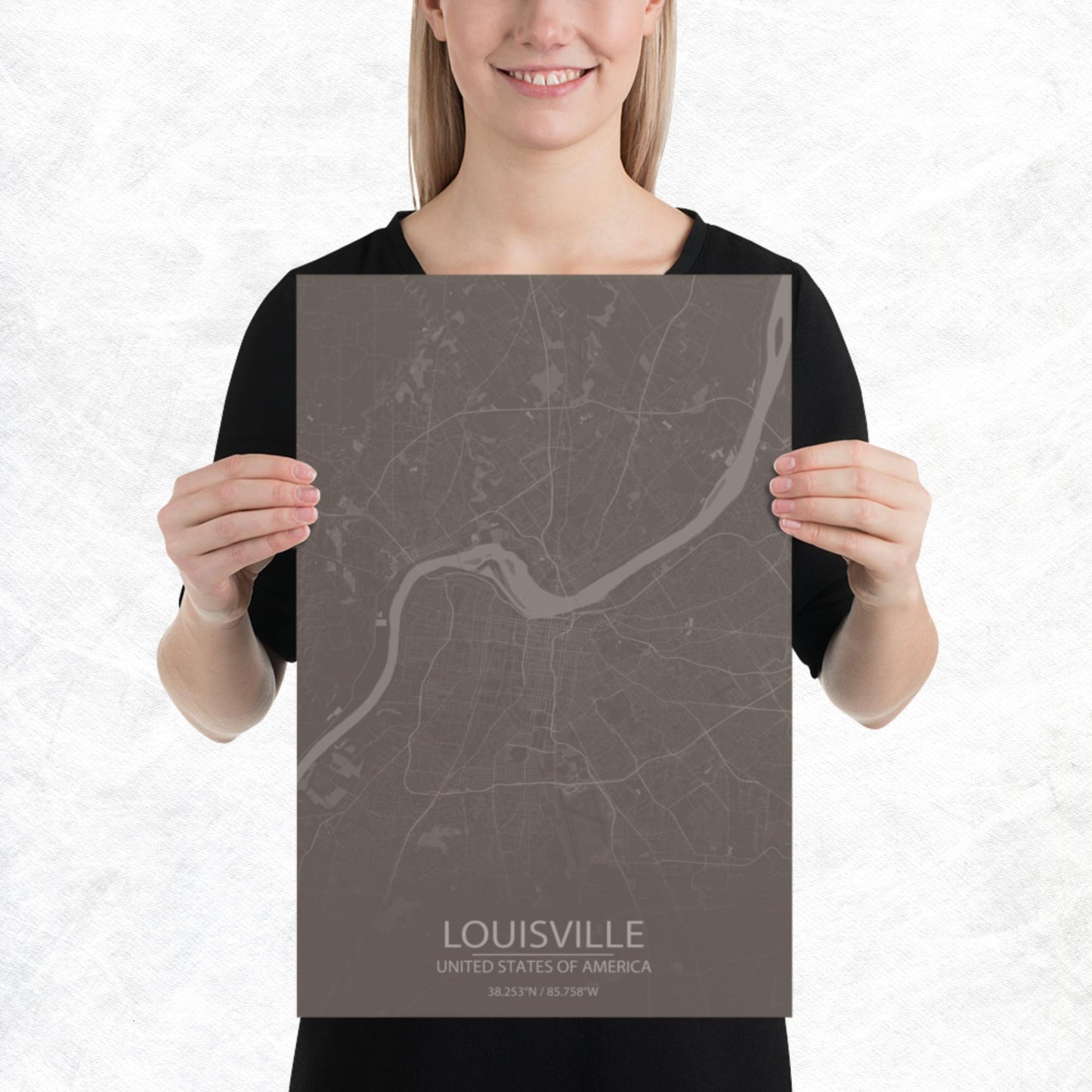Louisville Brown and Grey Paper Map