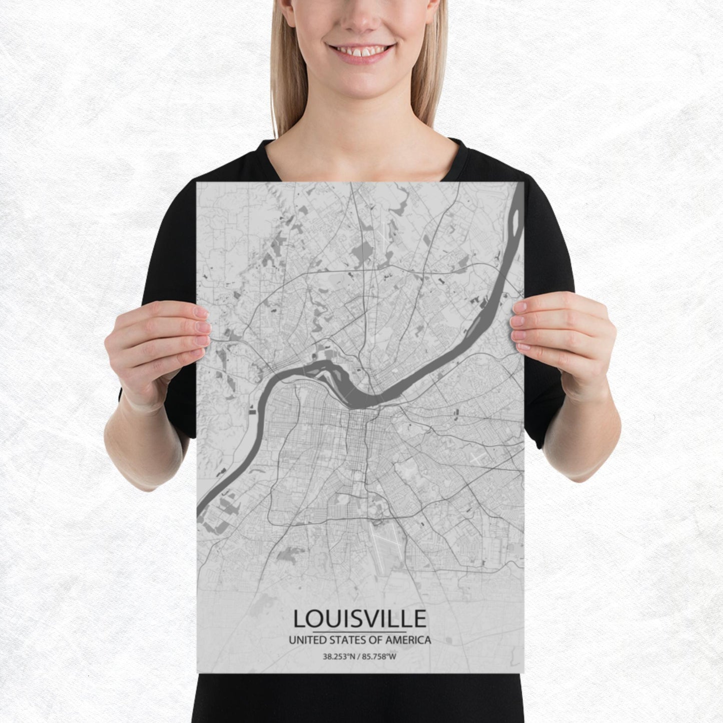 Louisville Light Grey Paper Map