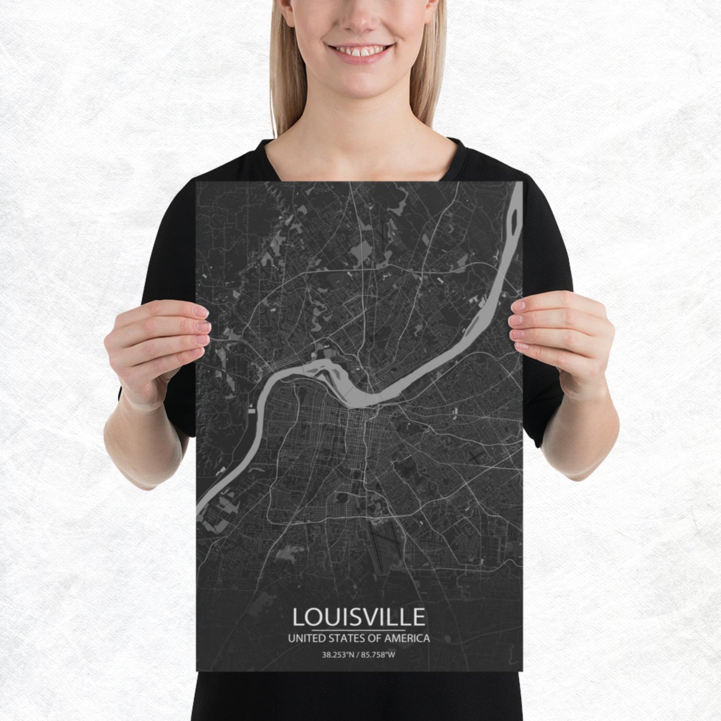 Louisville Dark Grey Paper Map
