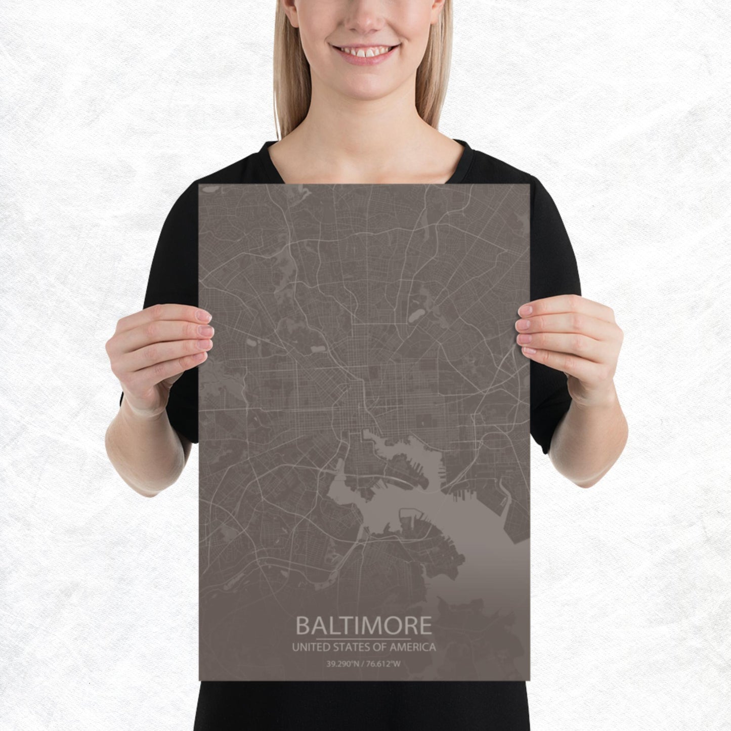 Baltimore Brown and Grey Paper Map