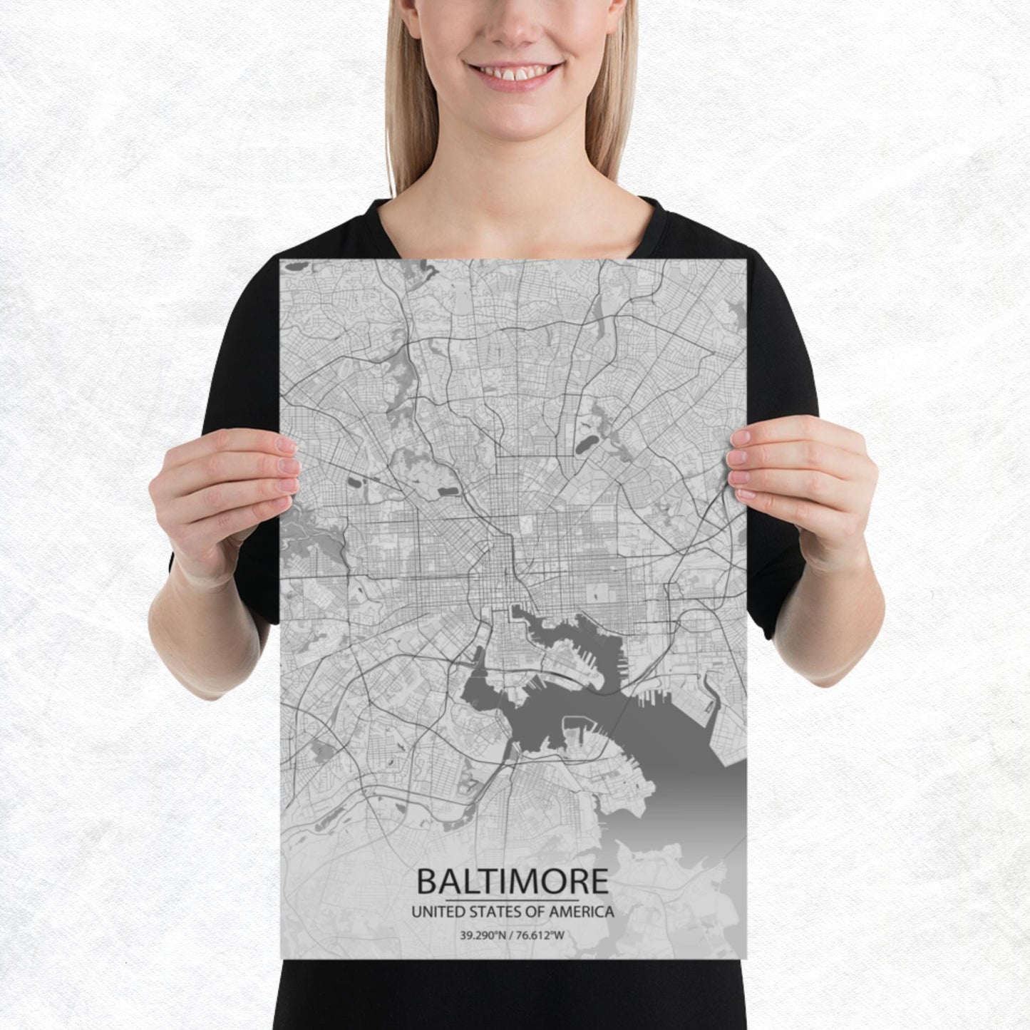 Baltimore Light Grey Paper Map