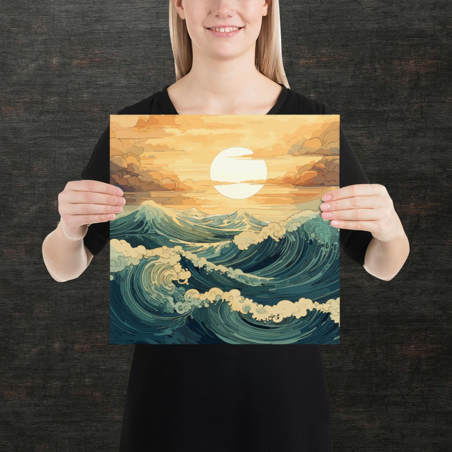 Wavy Sea Sunset Paper Poster