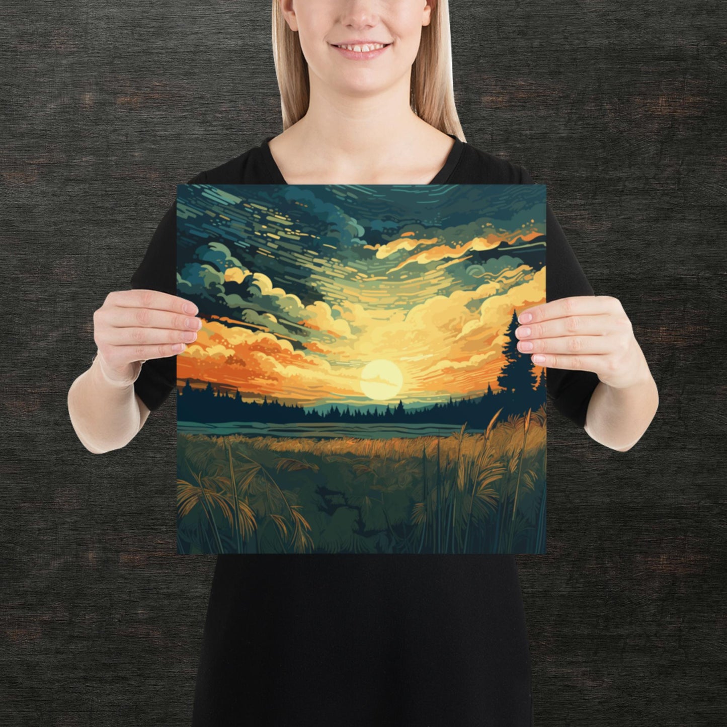 Crop Field Sunset Paper Poster