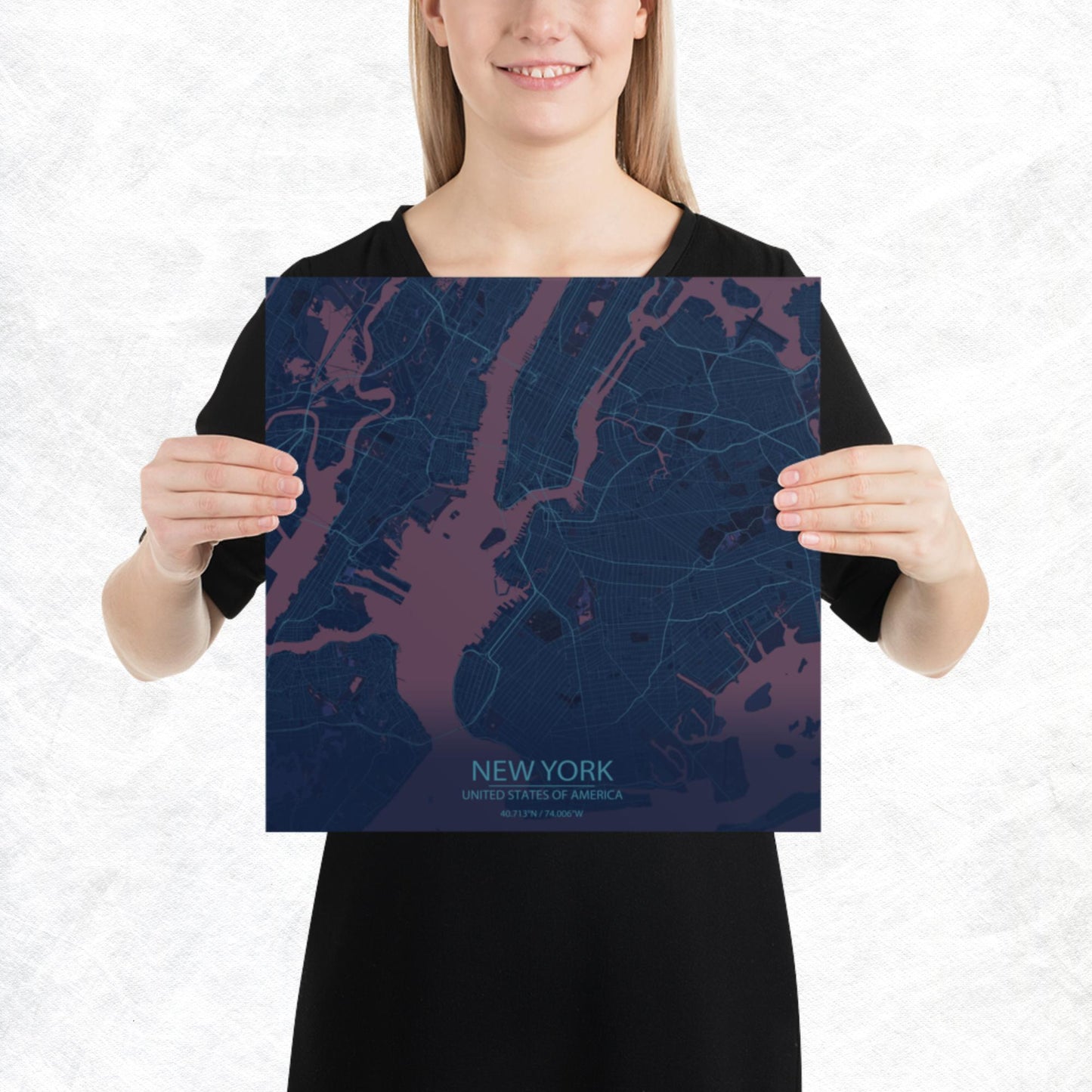 New York Blue and Purple Paper Map