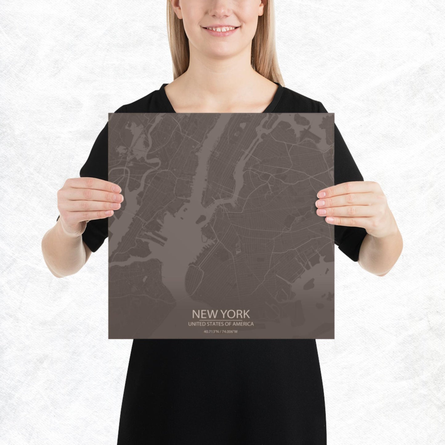 New York Brown and Grey Paper Map