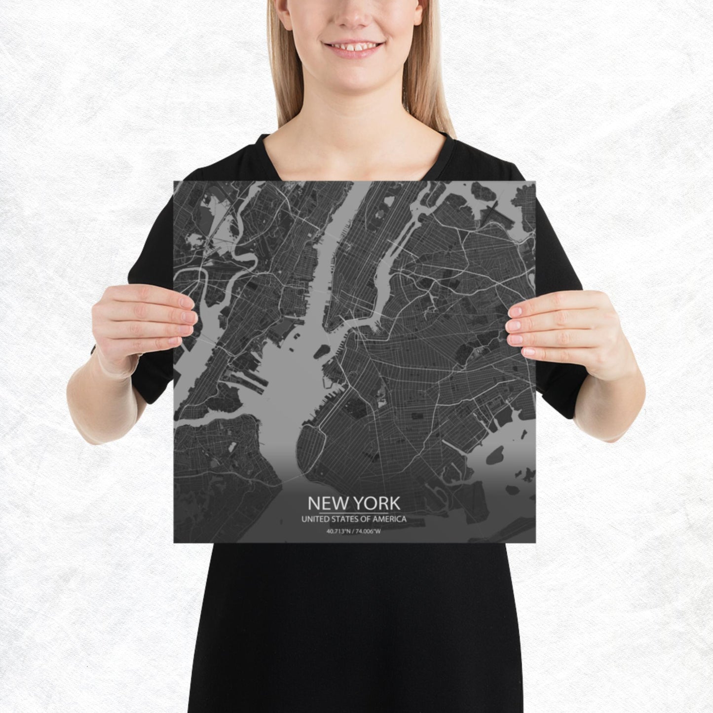 New York Dark Grey Paper Map