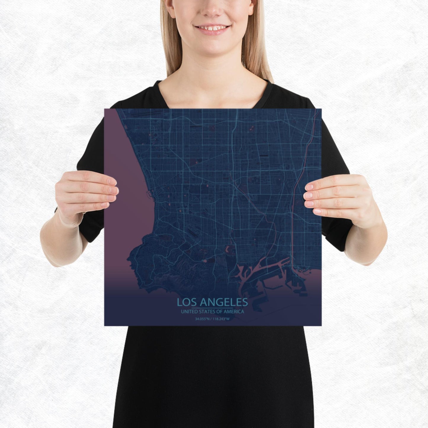 Los Angeles Blue and Purple Paper Map