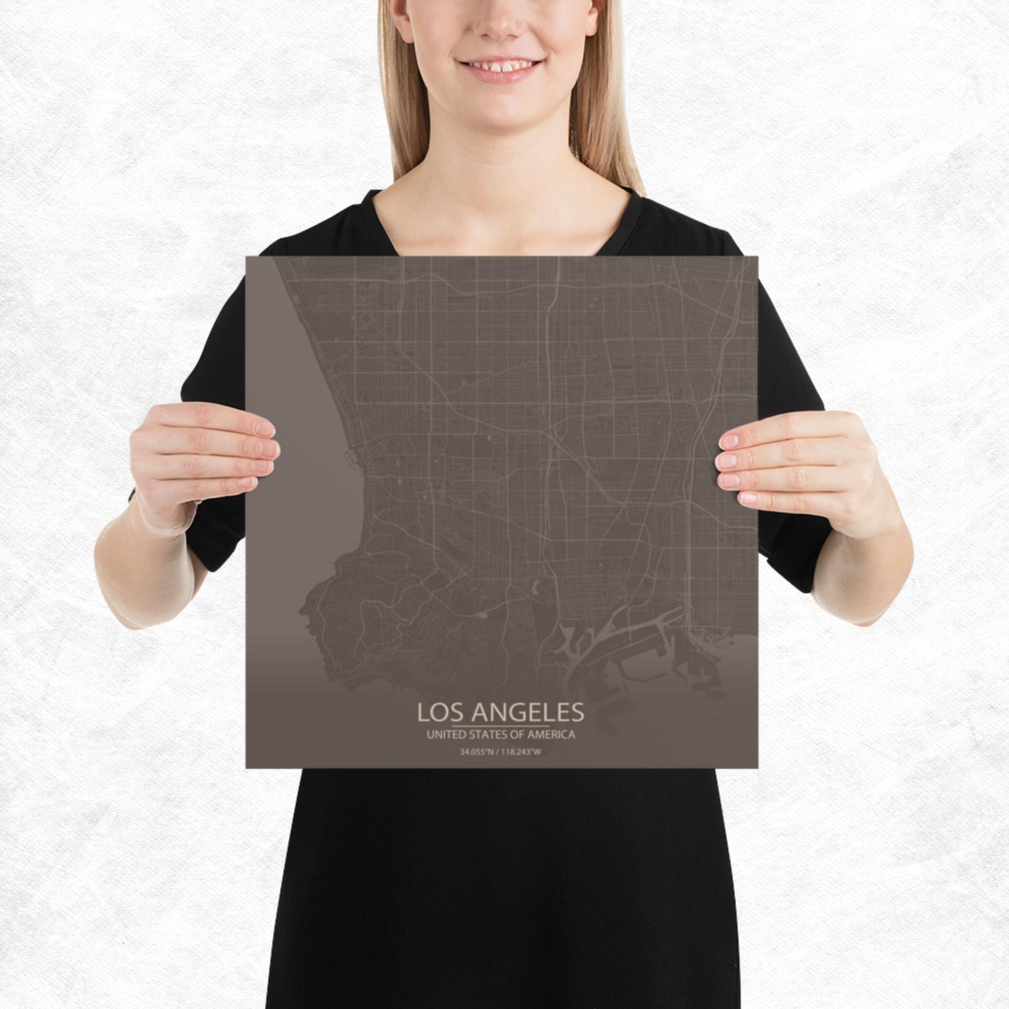 Los Angeles Brown and Grey Paper Map