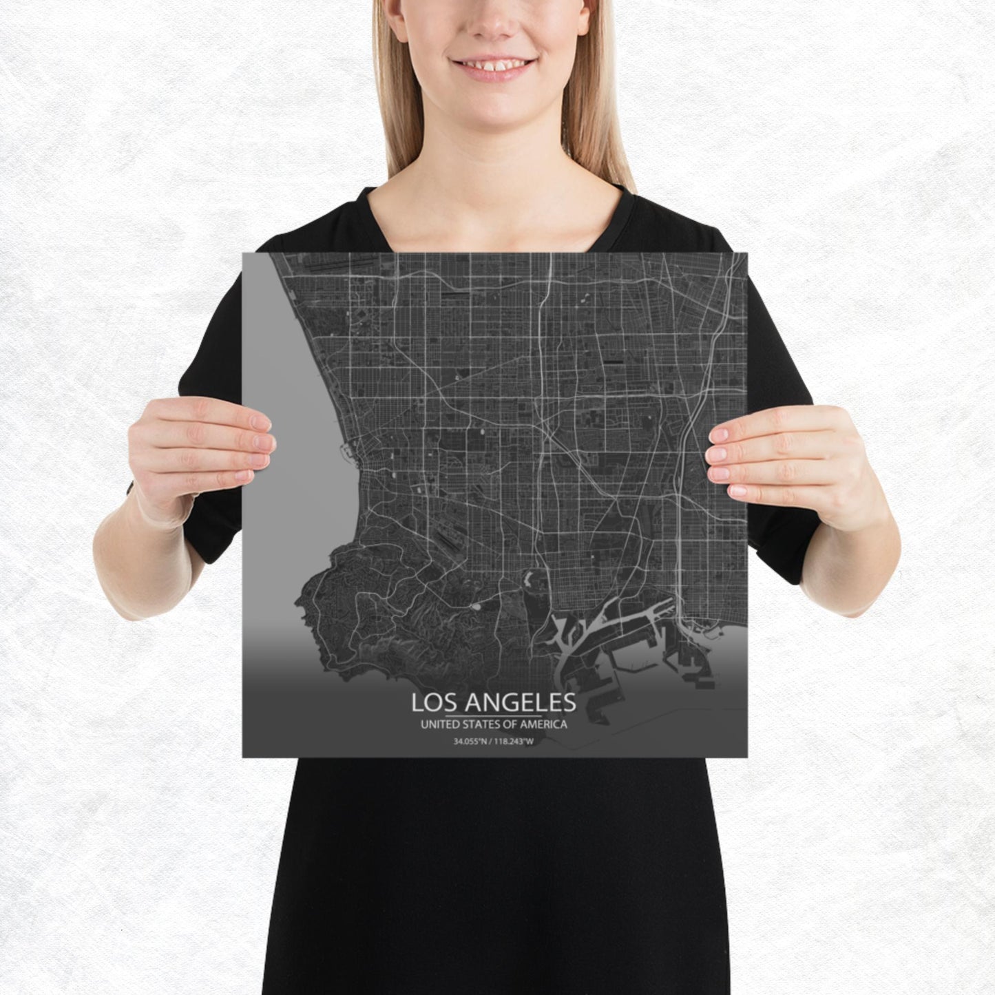 Los Angeles Dark Grey Paper Map